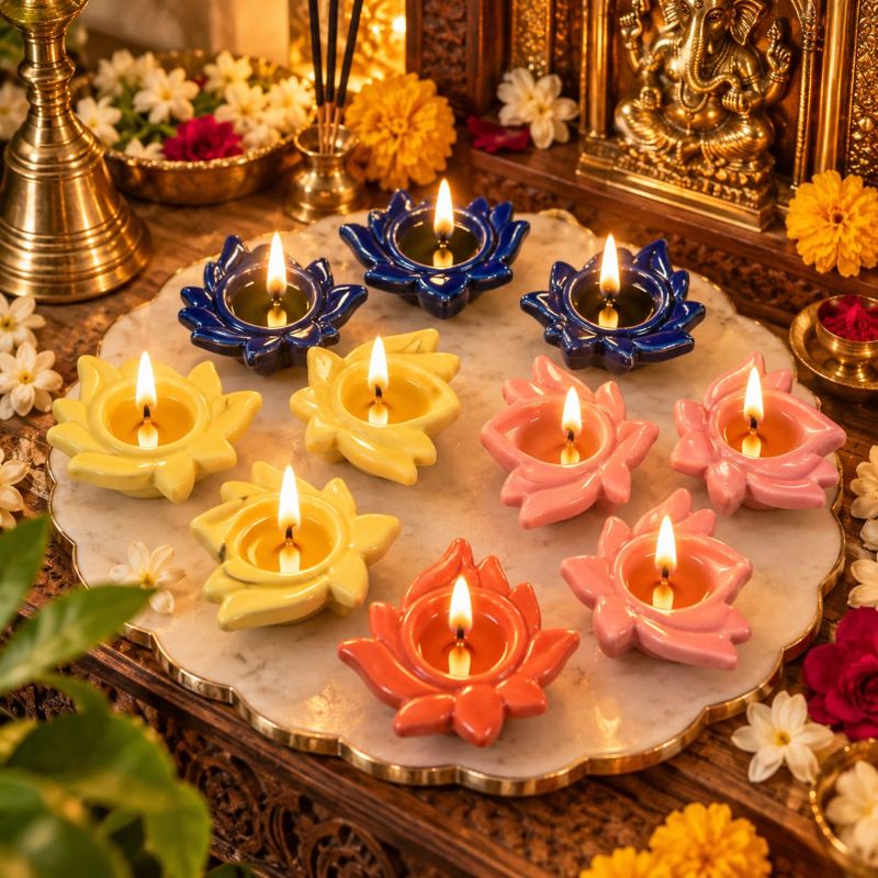Ceramic lotus diyas